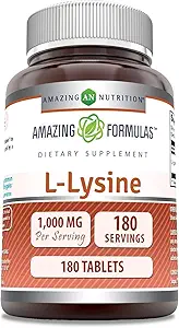 Fórmulas increíbles L-Lysine Amino Suplemento TENIDO 1000 Mg Por Serving Silencio 180 Tablets TEN NO-GMO ANTE Gluten-Free TEN Made in USA