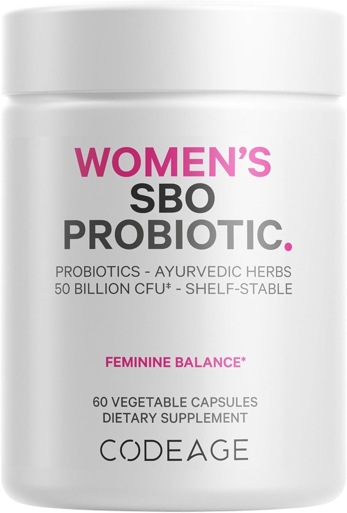 Codeage Women’s Probiotics Supplement - 50 Billion CFUs - SBO Probiotics & Prebiotics - Cranberries - Feminine Health - Fermented Botanical Blend, Whole Food Supplement - Vegan, Non-GMO - 60 cápsulas