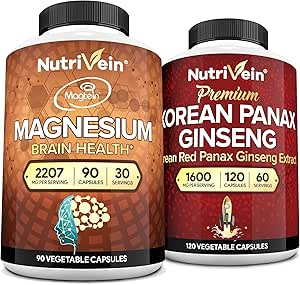 Nutrivein Premium Magnesium L-Threonate & Panax Ginseng Supplement Bundle: High-Absorption Magnesium Threonate and Red Ginseng Supplement Pair for Brain, Mood, & Vitality