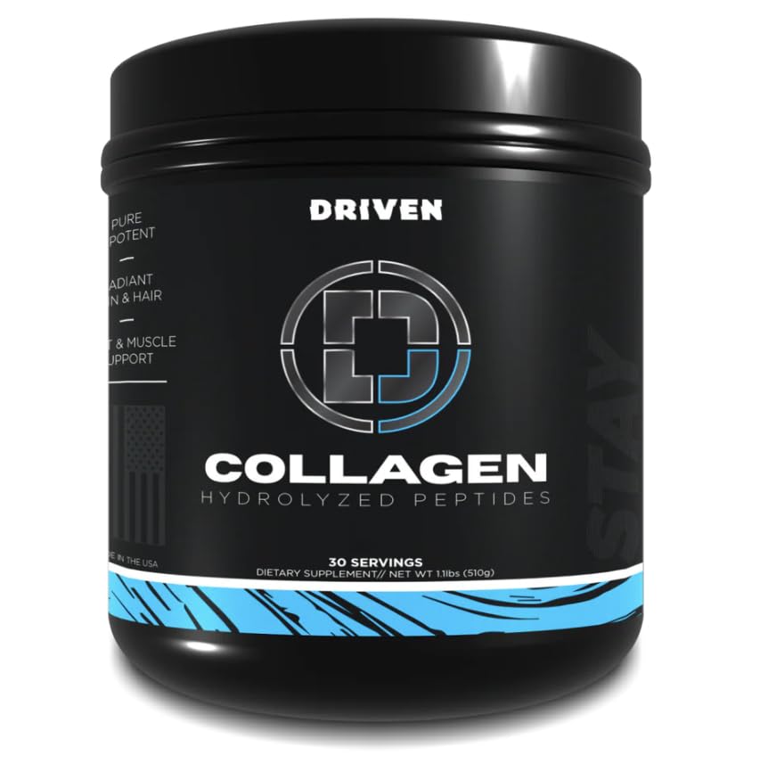 Driven Nutrition Collagen Peptides Powder, Hydrolyzed Type I & III, Grass-Fed Pasture-Raised Bovine, Unflavored, 510g, 30 Servings, Hair Skin Nails Joint & Recovery Support for Women & Men