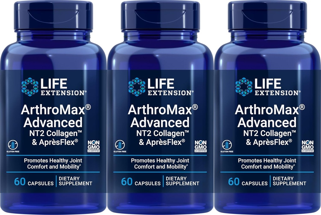 Extensión de vida ArthroMax Avanzada con NT2 Collagen &amp; ApresFlex, 60 cápsulas (Pack of 3)