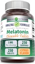 Fórmulas increíbles Melatonin Chewable Suplemento TENIDO 5 Mg Por Serving TENIDO 250 Tablets Silencio No-GMO TENIDO Gluten-Free TEN Made in USA (Citrus Flavor)