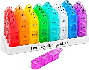 Organizador Mensual Daviky 3 veces al día, organizador de píldoras de 30 días con caja pequeña, organizador de medicina de un mes, contenedor de píldoras de 31 días para mantener vitamina, suplemento y medicamentos