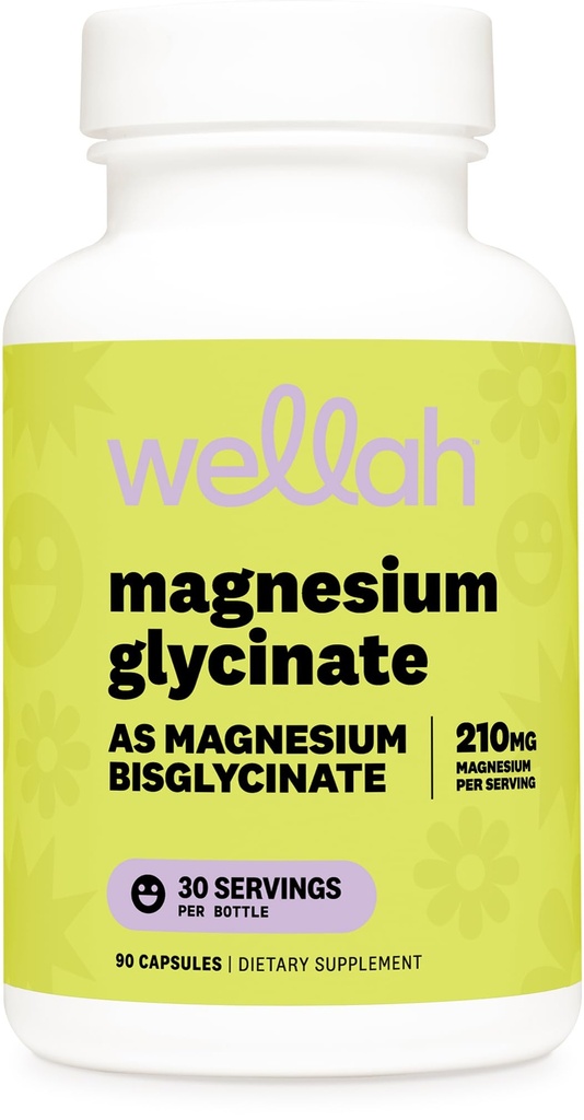 Wellah Magnesium Glycinate (210mg) 90 Capsules - High Absorption, As Magnesium Bisglycinate, 30 Servings