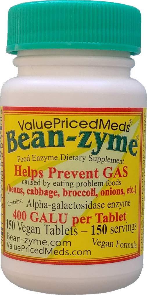 Alivio de gas de frijol para adultos La fuerza extra (150 ct) es 400 GAUL por Tablet Alpha Galactosidase, Vegan, Coste Menos, Enzima Digestivo Suplemento dietético Alimentos Naturales Enzyme