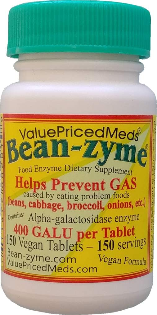 Alivio de gas de frijol para adultos La fuerza extra (150 ct) es 400 GAUL por Tablet Alpha Galactosidase, Vegan, Coste Menos, Enzima Digestivo Suplemento dietético Alimentos Naturales Enzyme
