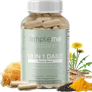 Burdock Root Organic and Bladderwrack 10 in 1 Immunity Booster Power Blend with Irish Sea Moss, Ashwagandha and Black Seed Supplement for Men and Women, Seamoss Pills Herbal, Vegan - 60 cápsulas