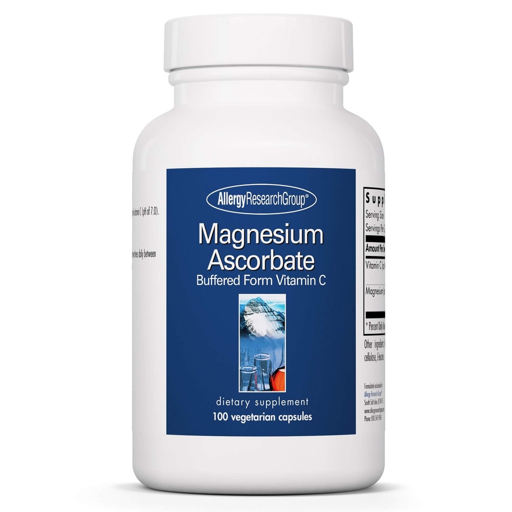 ARG Magnesium Ascorbate - Buffered Vitamin C Capsules 1000 mg - Immune & Antioxidant Support - Non-Acidic, Gentle on Stomach - Vegetarian - 50 Servings - 100 Capsules