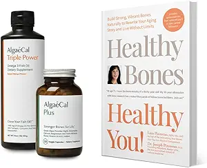 ALGAECAL Bundle - Suplemento de calcio con vitamina D + K2, Mag, Boron &amp; Omega 3 Aceite de pescado con EPA &amp; DHA y Libro de Lara Pizzorno Huesos saludables Usted, para aumentar la salud del hueso