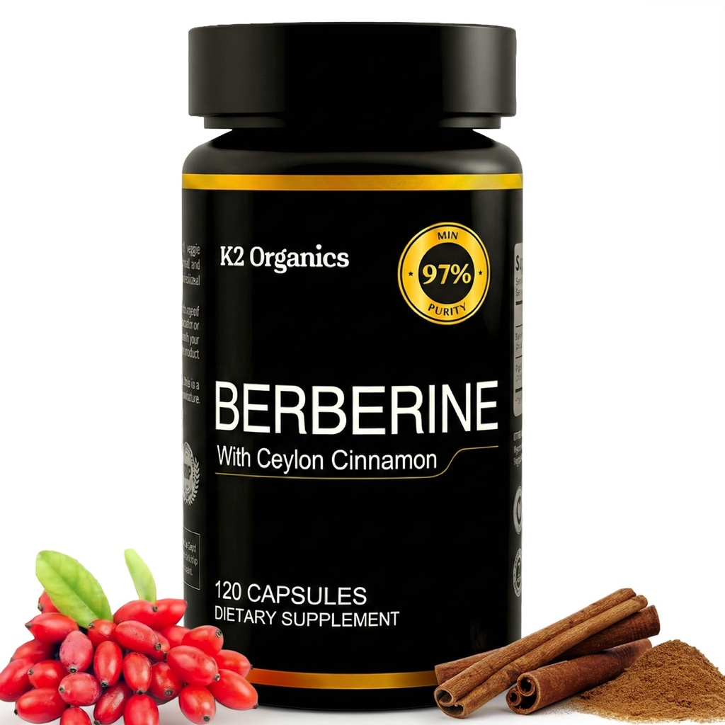 Berberina con canela de Ceylán 1200mg – 97% Purity- Non-GMO, Gluten-Free, Lab-Tested Vegan Berberine Suplemento (120 Conde)