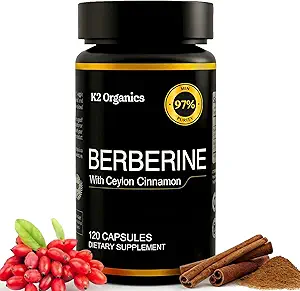 Berberina con canela de Ceylán 1200mg – 97% Purity- Non-GMO, Gluten-Free, Lab-Tested Vegan Berberine Suplemento (120 Conde)