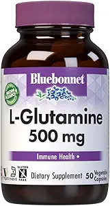 Bluebonnet Nutrition L-Glutamine 500mg, Supports Immune Function, Nitrogen Transporter, Soy &amp; Gluten-Free, Non-GMO, Kosher Certified, Vegan, 50 Vegetable Capsules, Blanco, 50 Conde