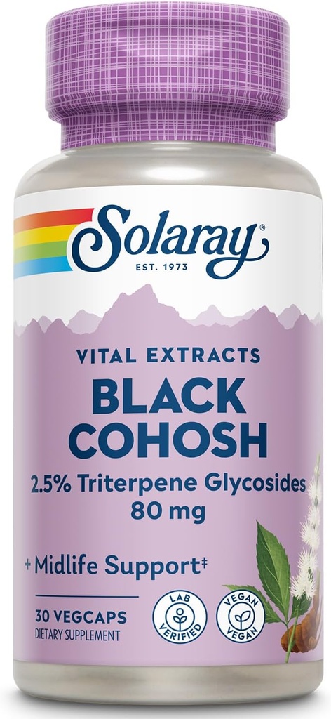 SOLARAY Black Cohosh Root Extract 80 mg  One Daily Womens Health &amp; Menopause Support Suplemento No-GMO, Vegan &amp; Lab Verified ← 30 VegCaps