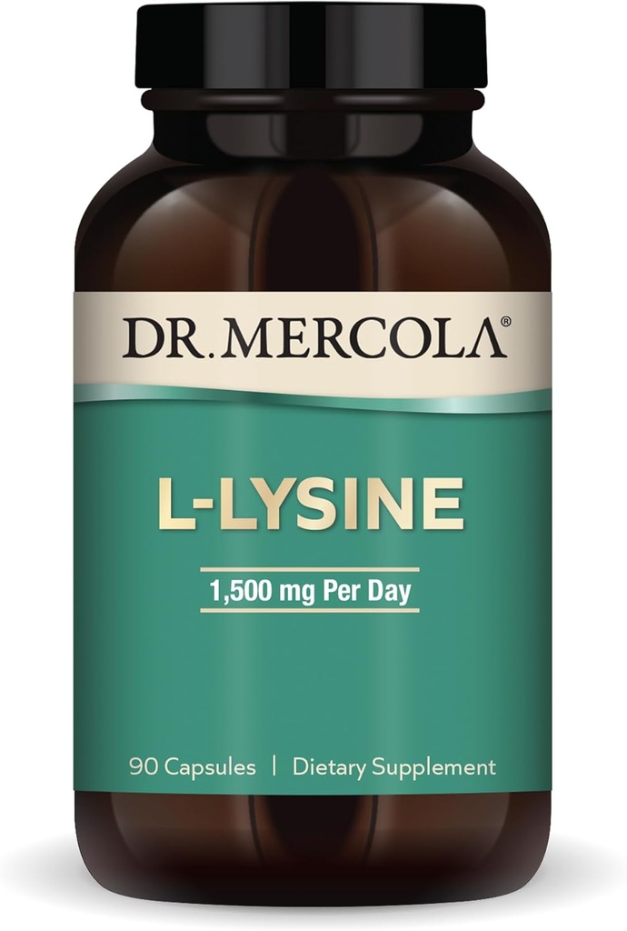 Dr. Mercola L-Lysine, 90 cápsulas 1500 mg L-Lysine, No GMO, Gluten Free, Soy Free