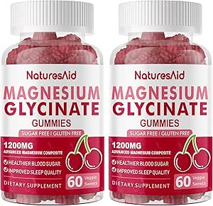 Magnesium Glycinate Gummies 1000mg - Suplemento de Potasio de Magnesio Libre de Azúcar con Vitamina D, B6, CoQ10 para calma Mood &amp; Sleep Support - 120 Cherry Gummies -2 Pack.