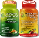 Liposomal Glutathione 500mg " Quercetina con bromelaina, zinc y vitamina C – Antioxidante " Apoyo a la manada con alimentos integrales orgánicos – Vegan, no respiratorio Fórmula de Salud