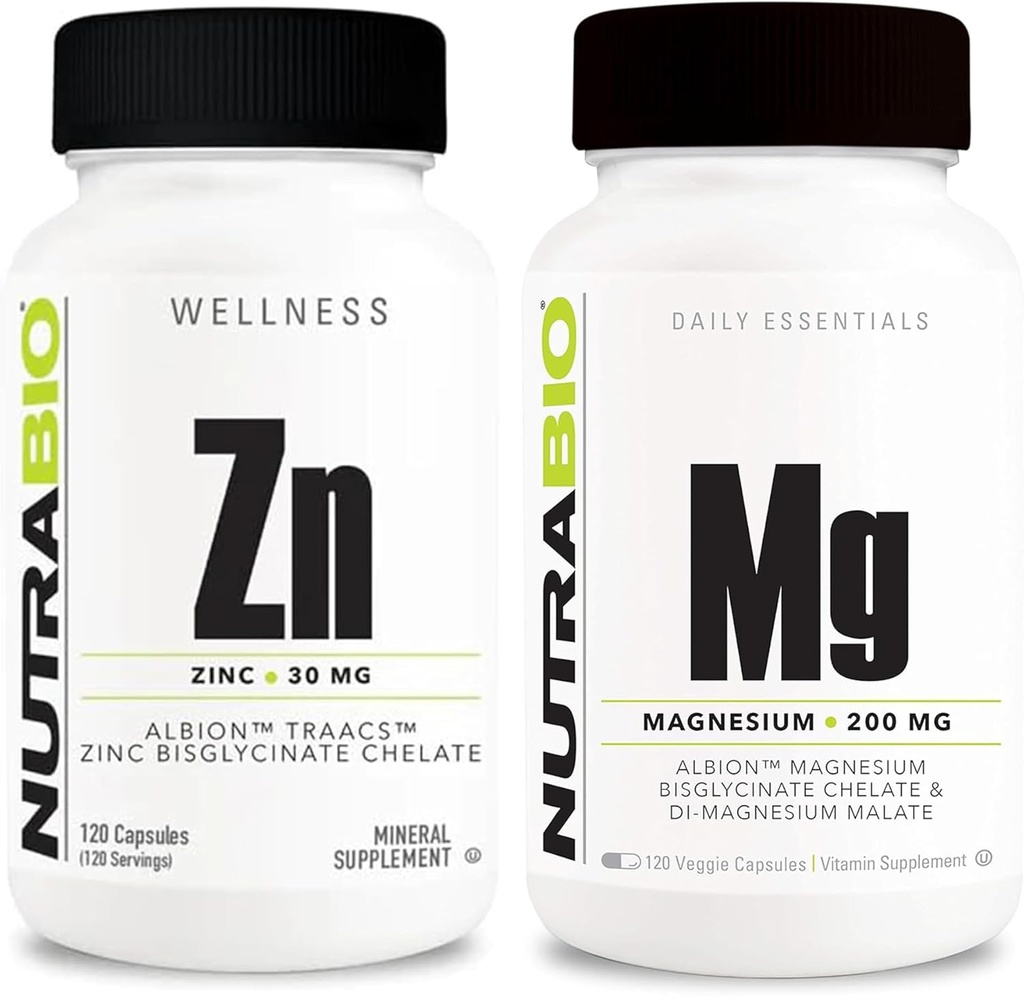 NutraBio Zinc Chelate y Reacted Magnesium Supplement Bundle – Vitamin Supplement Bundle may Help Support Immune System and Bone Health