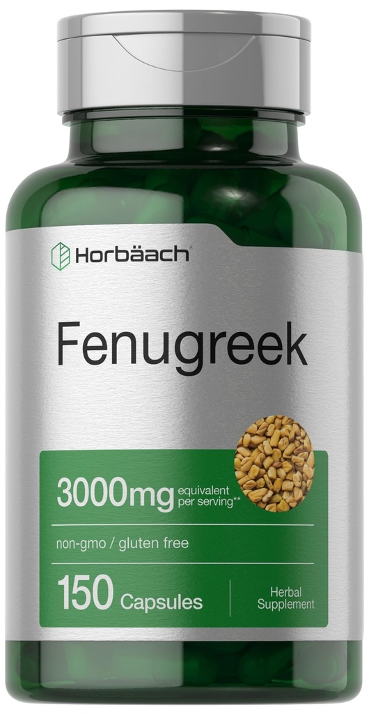 Horbäach Fenugreek Capsules 3000 mg Silencio 150 Conde  durable Non-GMO & Gluten Free Extract ← Fenugreek Seeds