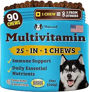 Natural Dog Company 25-in-1 Multivitamina Chews for Dogs – Daily Soft Dog Vitamins with Antioxidants, Zinc &amp; Folic Acid – Supports Joints, Skin & Coat, Immune & Heart Health – All Ages, All Breeds