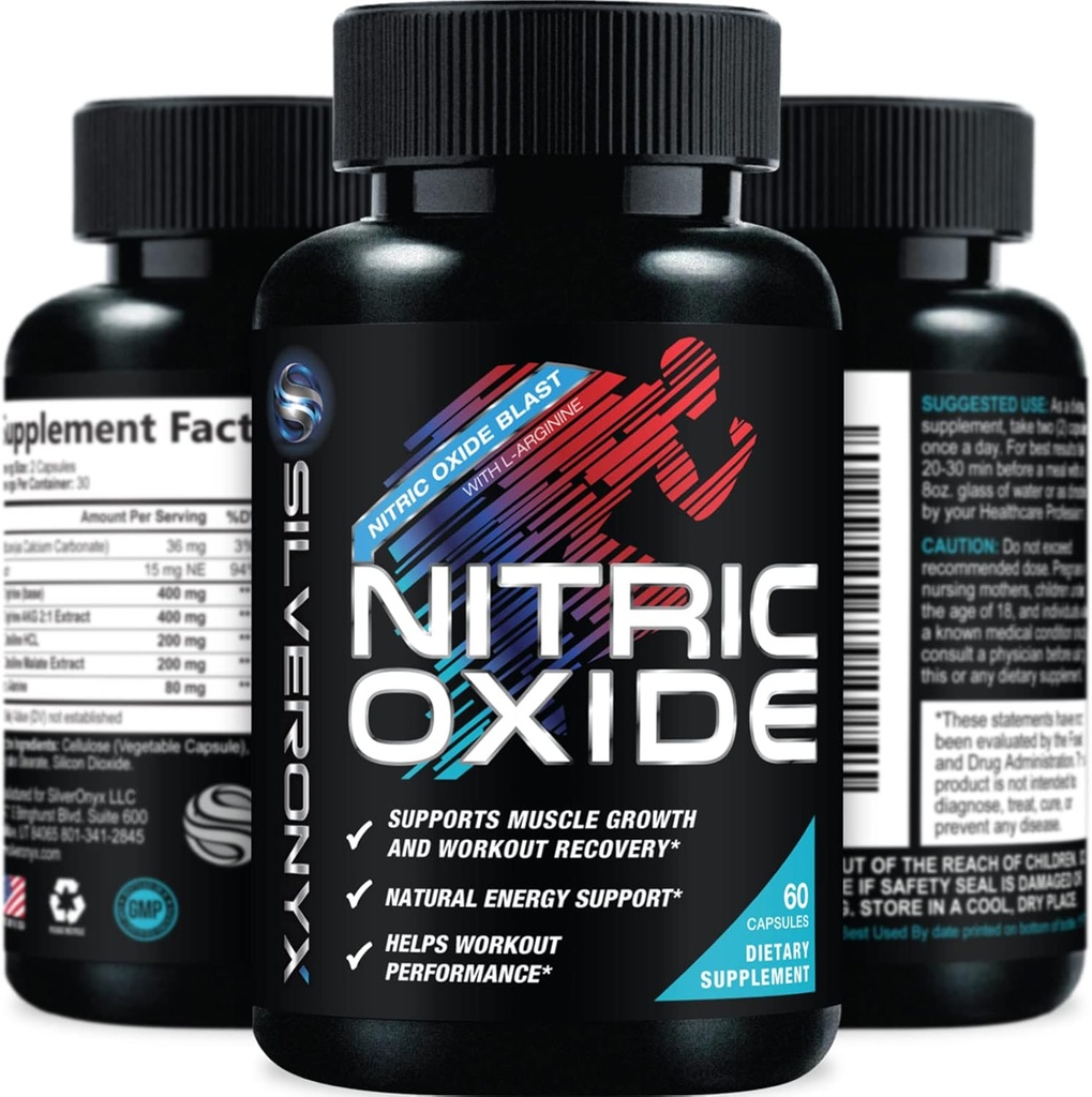 Extra Strength Nitric Oxide Suplemento 3X Strength L Arginine, Citrulline Malate, AAKG, Beta Alanine - Premium Muscle Support Nitric Booster - Natural Energy & Heart Health Support - 60 cápsulas