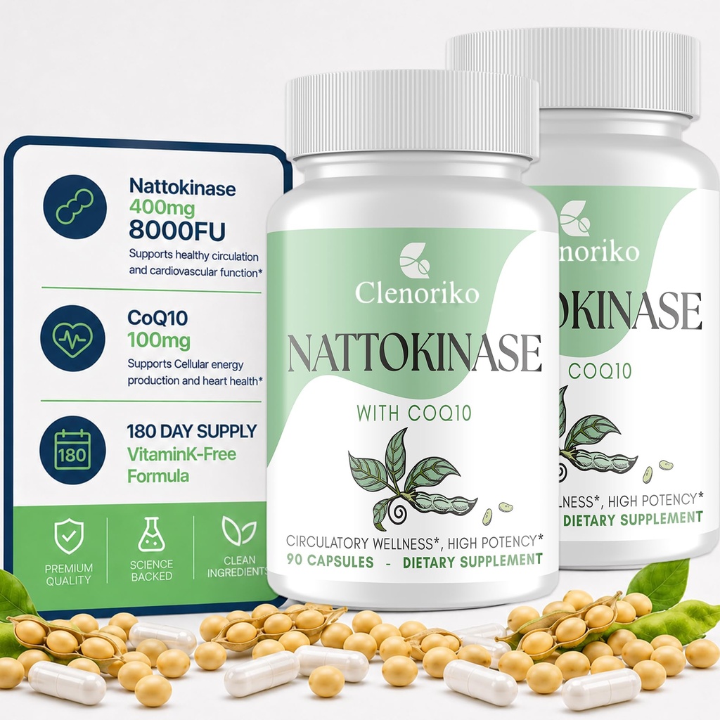 Nattokinase Supplement | Nattokinase 8000 FU and CoQ10 100mg | 400mg Natto Enzyme, 8000 FU per Serving, 180 Capsules (180 Day Supply)