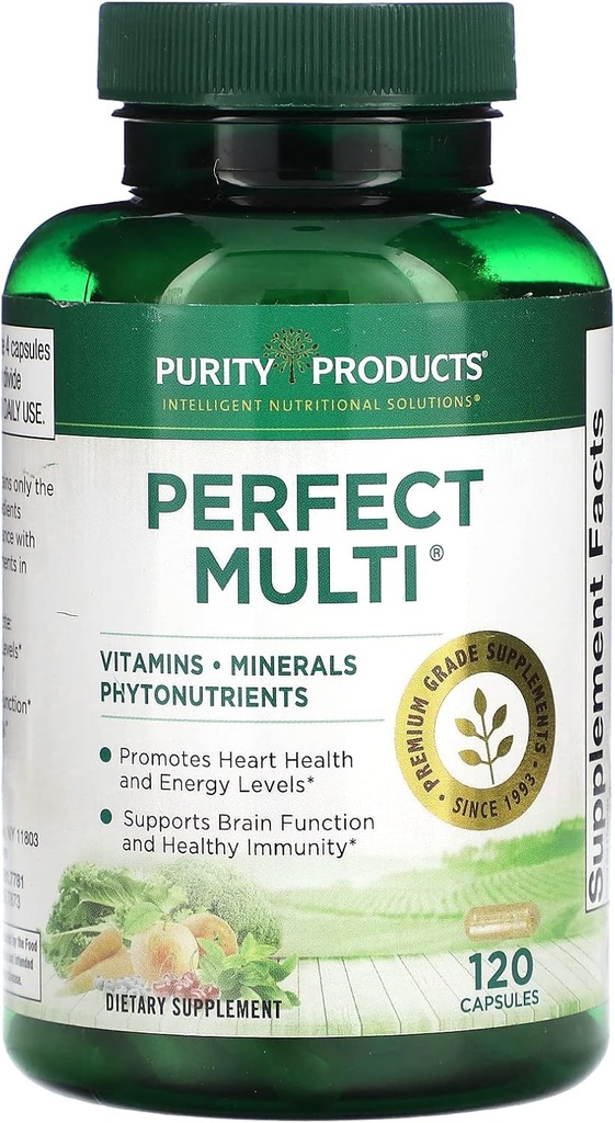 Purity Products Perfect Multi - Multivitamínico Empacado con Vitaminas, Minerales y Fitonutrientes - 60 Nutrientes de avance - Apoyo a la Inmunidad Saludable, Niveles de Energía Normal - 120 cápsulas (1)
