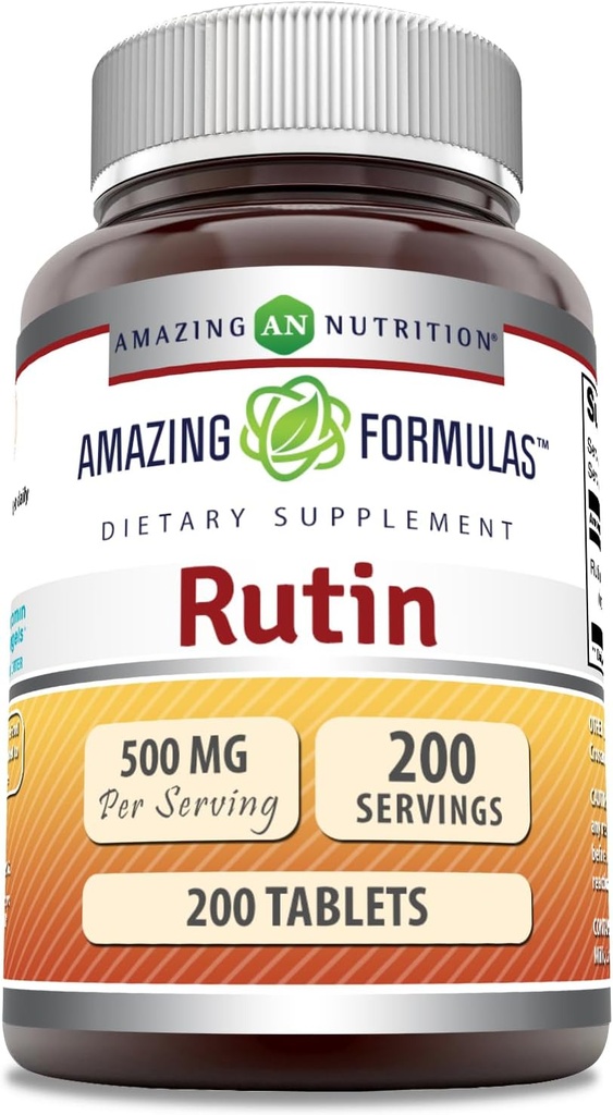 Fórmulas asombrosas Rutin 500mg 200 Tablets Suplemento ← Non-GMO Silencio Gluten Gratis Silencio Made in USA