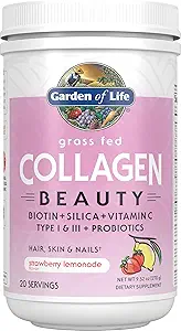 Garden of Life Grass Fed Collagen Beauty - Strawberry Lemonade, 20 Servings, Powder for Women Men Hair Skin Nails, Hydrolyzed Collagen Peptides Protein Powder Suplemento