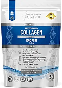 El Intelligent Health Hydrolyzed Collagen Peptides Powder, Grass Fed, High Protein, Unflavored, Gluten-Free, Paleo & Keto Friendly, 10g por Serving (1kg) soporta Skin, Hair, Nails, Joints, " Bones