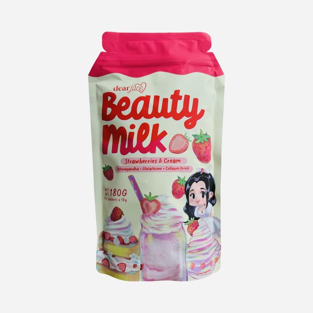 Dear Face Beauty Strawberries & Cream Collagen Drink, 10 Sachets x 18g