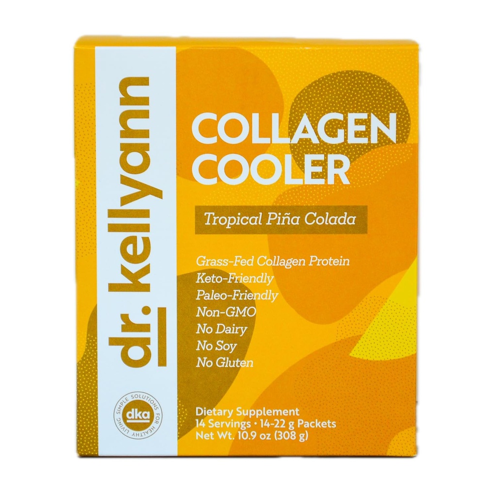 Dr. Kellyann Collagen Cooler – Tropical Pina Colada | 15g Grass-Fed Collagen Protein per Serving | Keto & Paleo Friendly, Non-GMO, Dairy-Free | 14 Servings