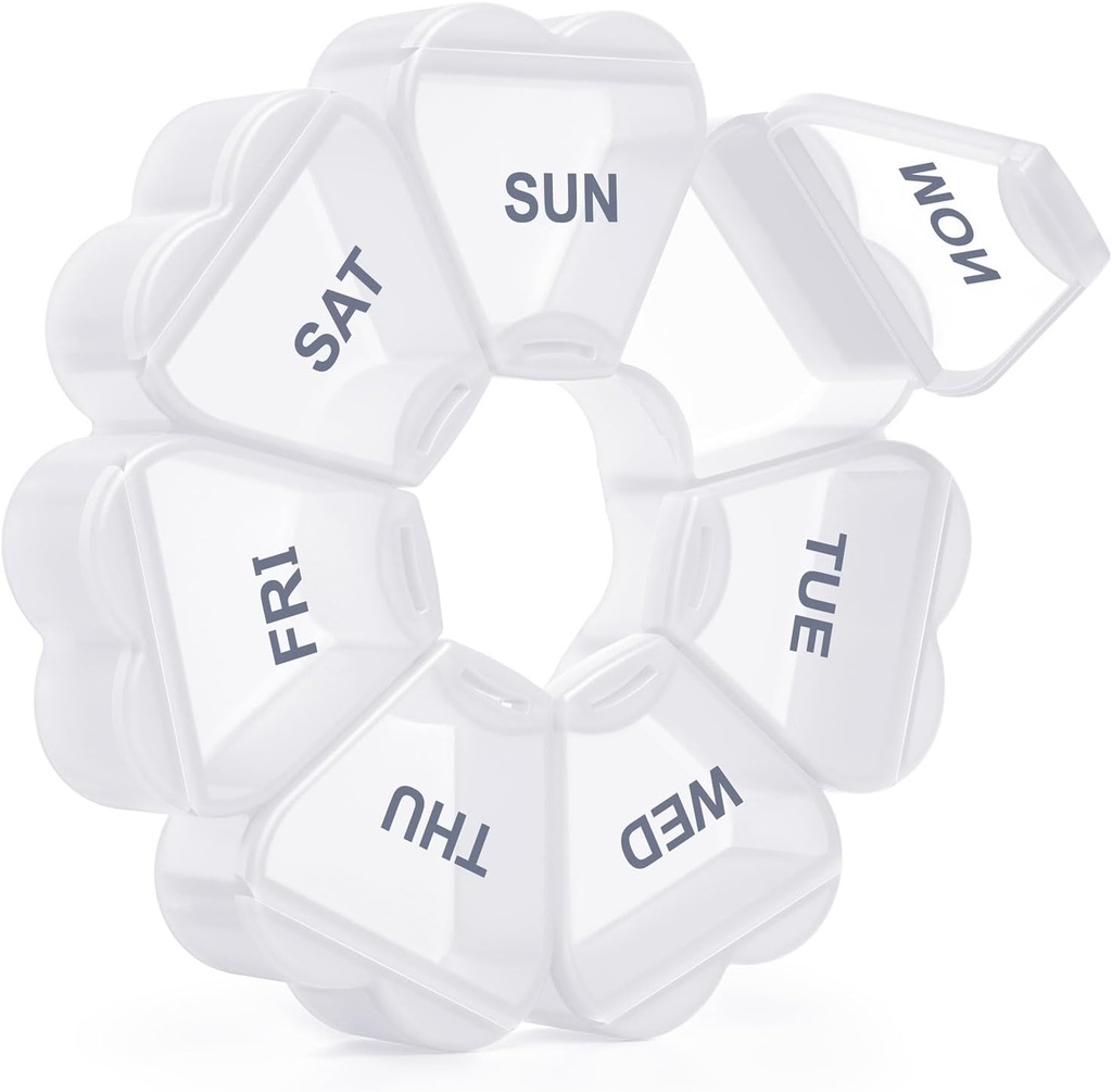 Gran organizador semanal de píldoras, caja de píldoras 7 días, KAPENS Daily Vitamin Case Large Capacity Compartments, Containers for Fish Oil Medicine Supplements, White