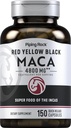 Piping Rock Maca Root Capsules Silencio 4800mg ← 150 Powder Pills Silencio para Mujeres y Hombres Silencio Rojo, Amarillo y Negro Silencio No-GMO, Gluten Suplemento Gratis