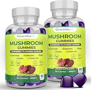 Mushroom Gummies Lions Mane Suplemento Mushroom Suplemento con Lions Mane, Turquía Tail, Cordyceps, Reishi, Chaga Extract ¦ Brain Health and Immune Support Gummies, 120 Conde
