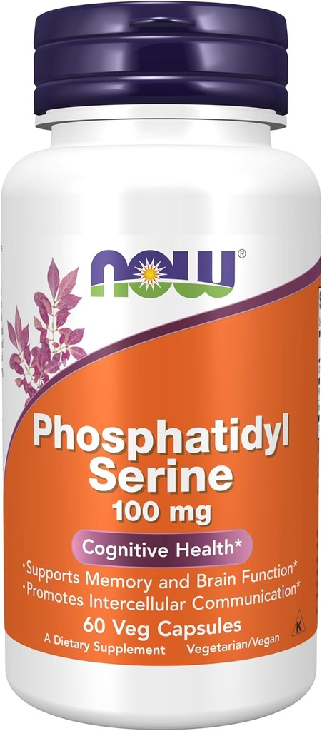 AHORA Suplementos de alimentos, Phosphatidyl Serine 100 mg con compuesto fosfolípido derivado de Soy Lecithin, 60 cápsulas de verduras