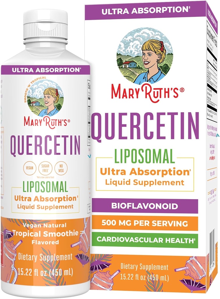 MaryRuth Organics Quercetin Liposomal Silencio Liquid Quercetin 500mg sufrimiento Cardiovascular Health Silencio Cellular Health Silencio general Wellness ← Ultra Absorption ← Bioflavonoid Silencio Vegan Silencio Silencio Gluten Free tención 15.22 Fl Oz