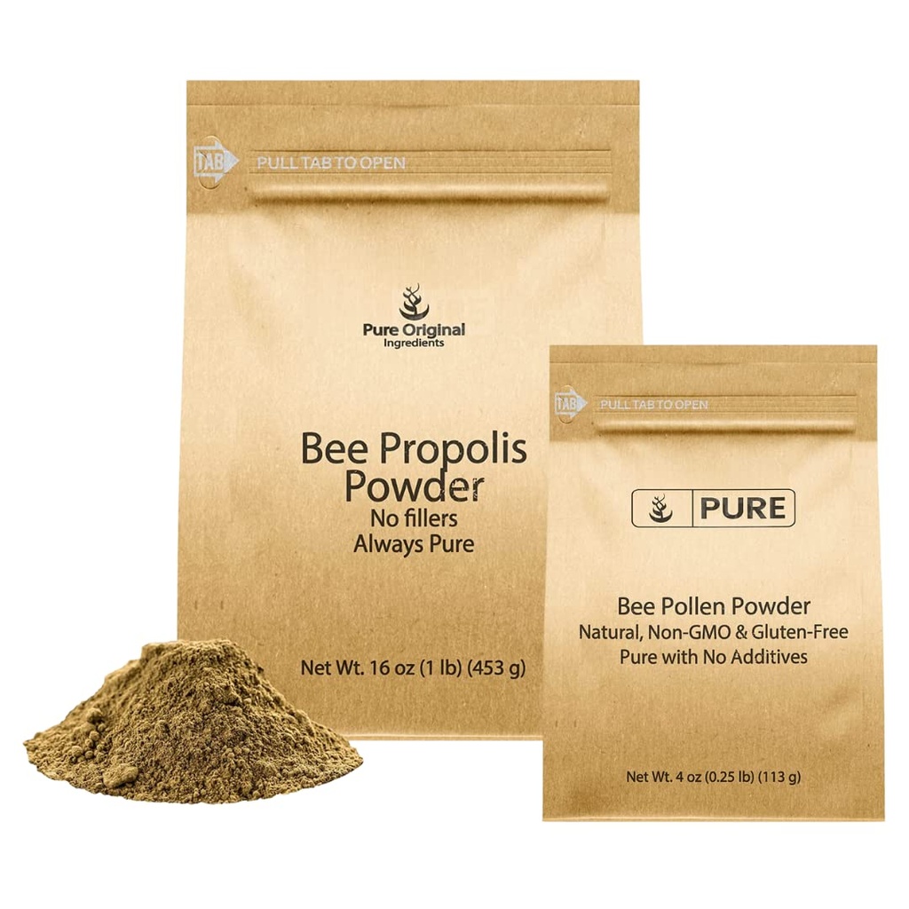 PURE ORIGINAL INGREDIENTS Bee Pollen and Bee Propolis Powder Bundle, No Fillers, Pure Supplement