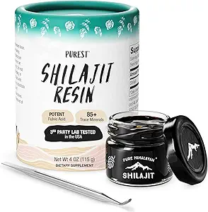 Puro Himalayan Shilajit, Alta Potencia Nutricional, Grado A Shilajit Resin con 85+ Minerales de Traza Derivada y Ácido Fulvico, Energía &amp; Inmune Suport para Hombres &amp; Mujeres, 3er Partido laboratorio estadounidense Tested (115g)