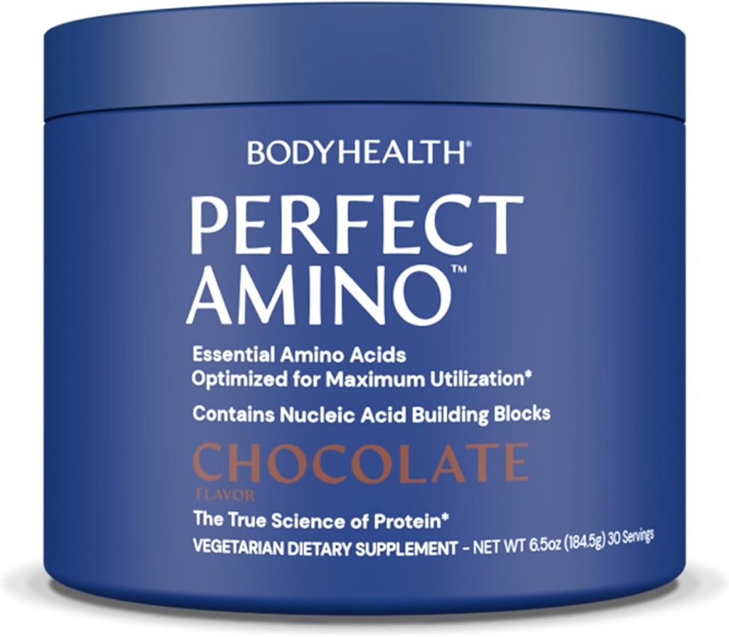 BodyHealth PerfectAmino Powder - BCAA and EAA Powder for Pre and Post Workout - Amino Acid Energy Drink for Hombres and Women to Support Lean Muscle and Recovery - Chocolate - 30 Servings