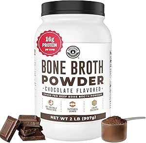 Bono Broth Protein Powder, Chocolate, Grass Fed 2lbs, 42 porciones proteína 16g, 13g Collagen. Carb bajo, 2 carbohidratos netos, libre de lácteos, suplemento de proteína de hueso amigable con colágeno I ' III