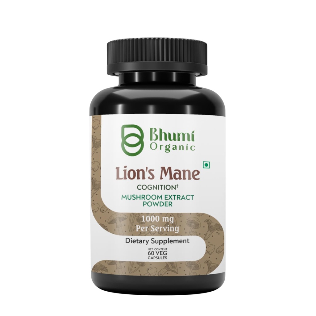 Lions Mane Mushroom Cognition (60 Capsules) Lions Mane Mushroom Powder Extract Capsules | Brain Supplement, Brain Vitamins, Focus Supplement