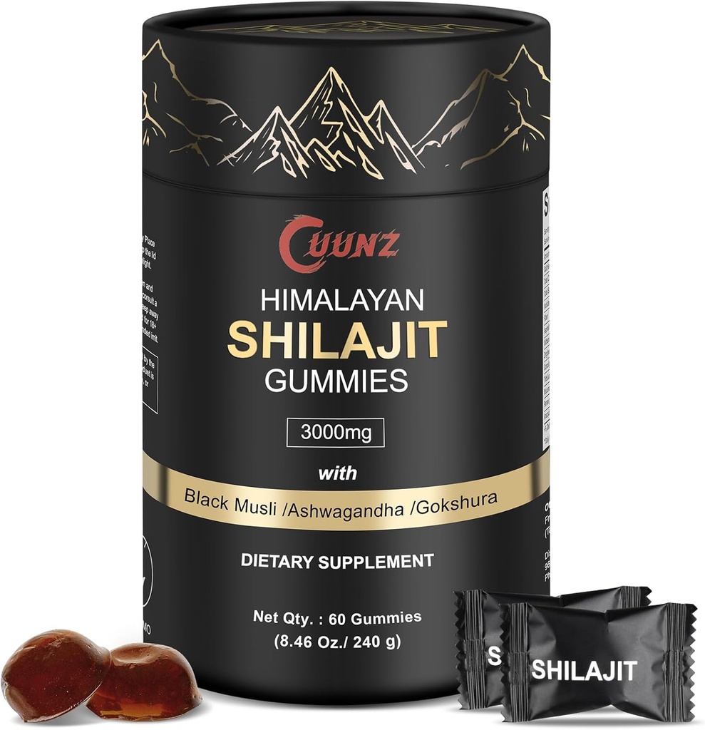 Himalayan Nutritious Shilajit Gummies Gold - Ashwagandha, Gokshura - Fulvic Acid - 85+ Trace Minerals - para Hombre Mujeres - No Añadido Sugar (Shilajit Gold Gummies)