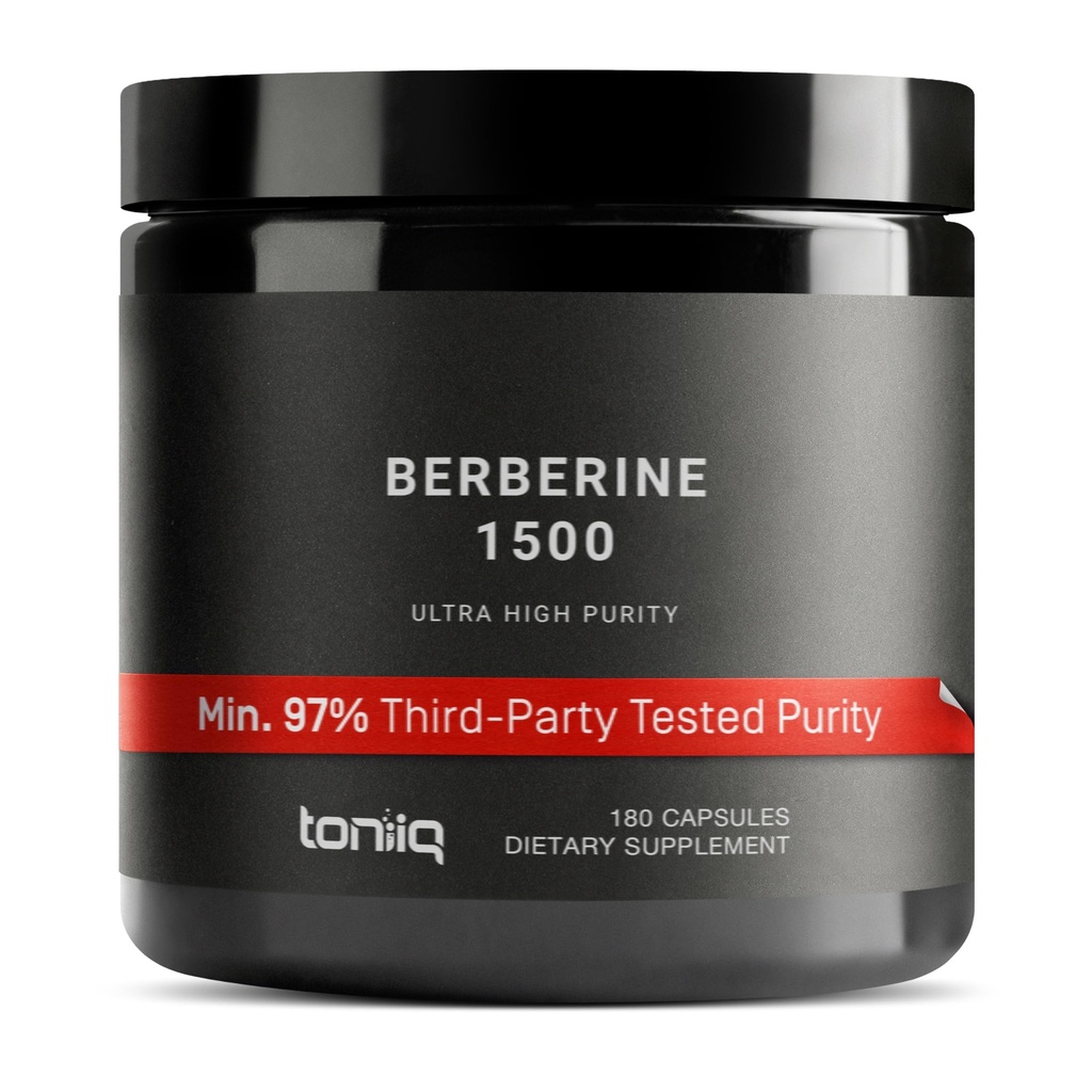 Toniiq Berberine HCl — 100:1 Concentrated Extract • 97% Berberine HCl • 3er partido Tested cGMP — Berberine Supplement — 180 Vegetarian Capsules, 1500 mg por Serving