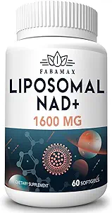 1600 mg Liposomal NAD Suplemento 1600 mg, 98% Puro NAD+ Suplemento, Absorción Superior, Alternativa a Nicotinamide Riboside o NADH para Boost NAD+ para la Defensa del Envejecimiento, Energía, Longevidad, 240 Softgels