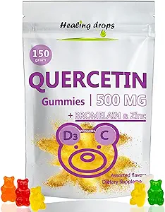 Quercetina con bromelainas - Vitamina C + Zinc + Vitamina D3 - Quercetina 500mg Gummies para niños y adultos (1)