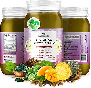 TrueSeaMoss Pro-Line Gel - Natural Detox/Trim - 5+ Sabores - Gel de frutas con mosaico de mar Premium &amp; Potasio - Vegan-Friendly - Suplemento rico en vitaminas y minerales - Hecho en EE.UU. (Mango/Pineapple, Pack of 1)