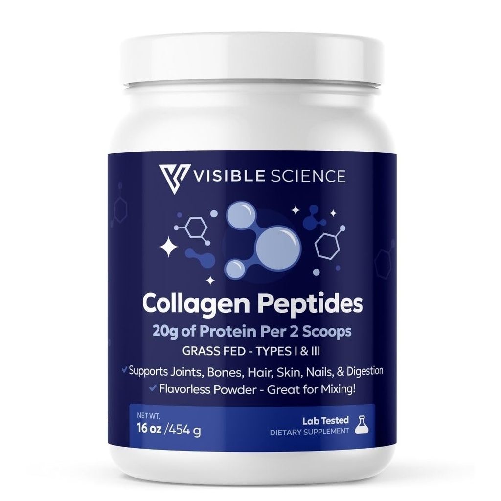 Collagen Peptides Powder, Types I & III, Grass-Fed, 16 oz, 20g Protein Per Serving, Unflavored
