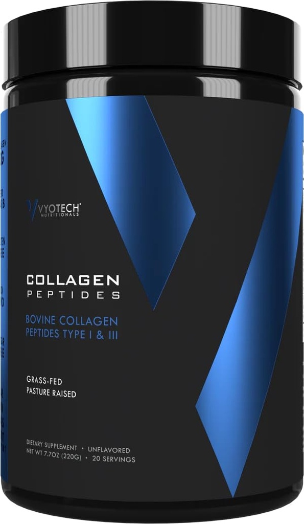 Vyotech Grass-Fed Collagen | Bovine Collagen Peptides Type I & III | Supports Skin Nails Hair Joints & Gut Health | 10g Collagen Per Serving | Unflavored | 20 Servings | 220g / 7.7 oz