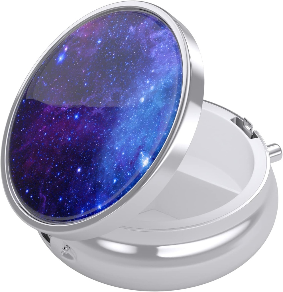 Nipichsha Pill Box, Small Pill Case for Purse & Pocket, Cute Travel Medicine Organizer, Portable Medicine Container Holder to Hold Vitamins, Medication, Fish Oil &amp; Supplements, Purple Galaxy