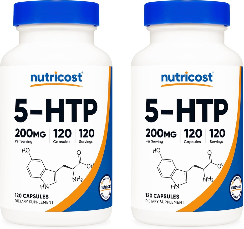 Nutricost 5-HTP 200mg, 120 Vegetarian Capsules (5-Hydroxytryptophan) - Non-GMO & Gluten Free (2 Bottles)